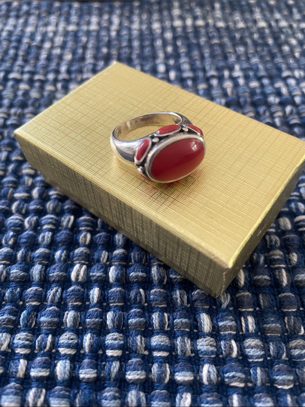 Sterling red coral ring